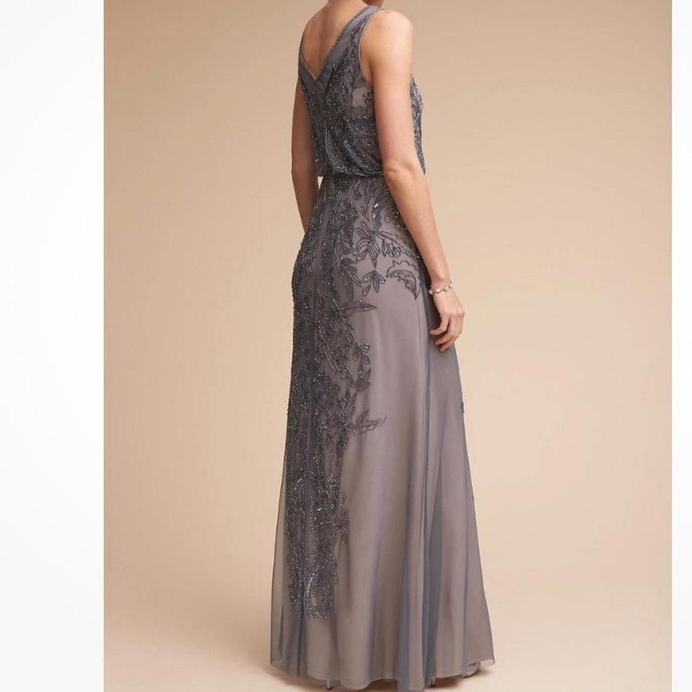 Anthropologie BHLDN Aubrey Dress Adrinna Papell Grey Pewter Sequin Dress
